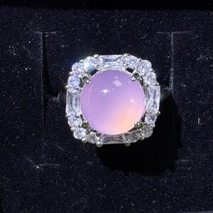 Adjustable Pink Chalcedony Geometric CZ Ring